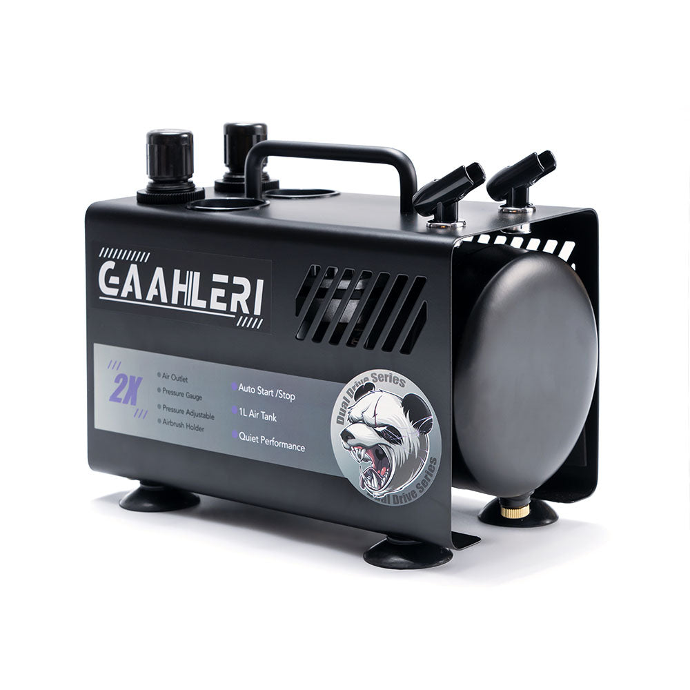 Gaahleri Dual Drive Series Airbrush Compressor GT-918 – Quiet, Dual-Outlet, 1 L Tank