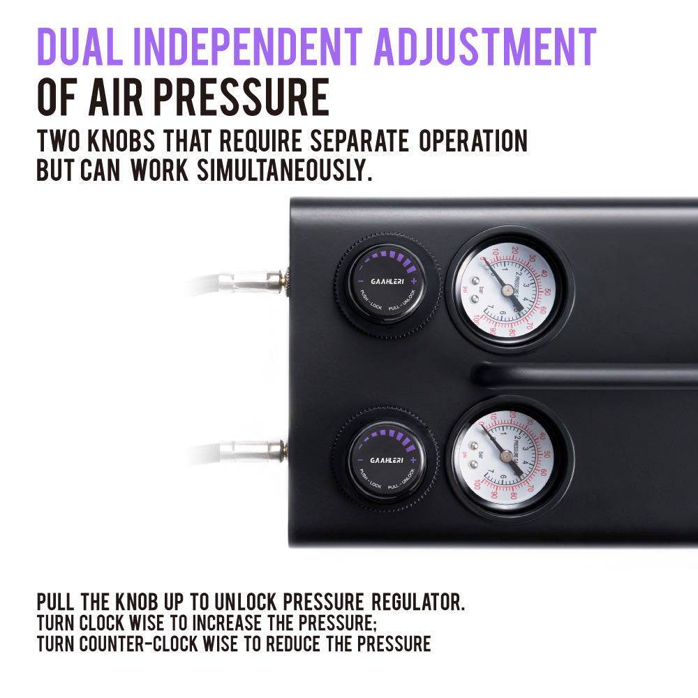 Gaahleri Dual Drive Series Airbrush Compressor GT-918 – Quiet, Dual-Outlet, 1 L Tank