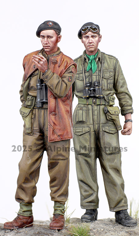 Alpine Miniatures 4/7 Royal Dragoon Guards Set – two 1/35 scale WWII British tank crew resin figures in realistic poses for diorama and armor modeling.