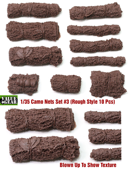 Value Gear VGCN03 Camo Nets Rough Style resin set – 10 pieces for 1/35 scale military vehicles and dioramas.