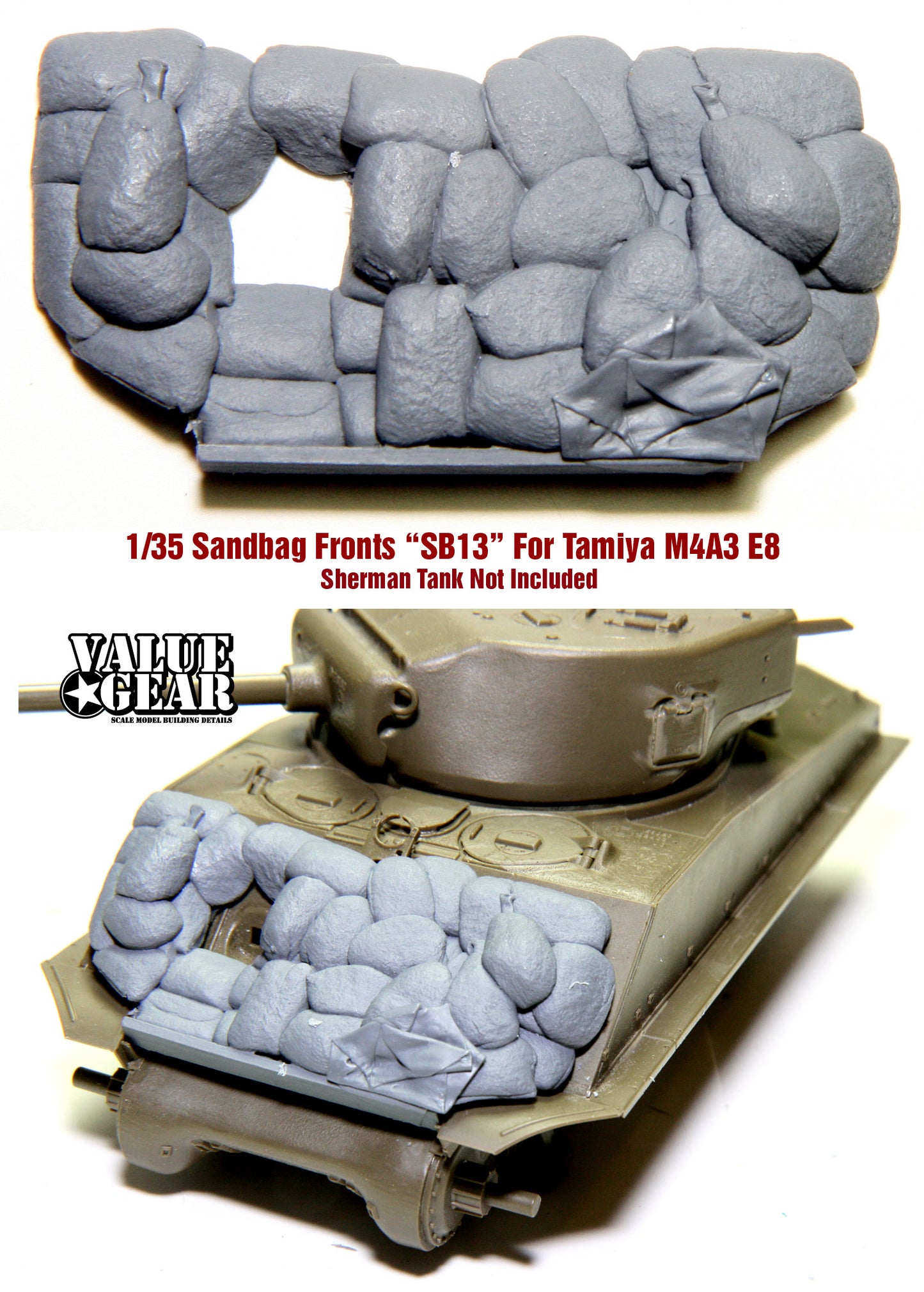 Value Gear SB013 Sherman Easy Eight Sandbag Front – resin accessory for 1/35 scale Tamiya kit.”