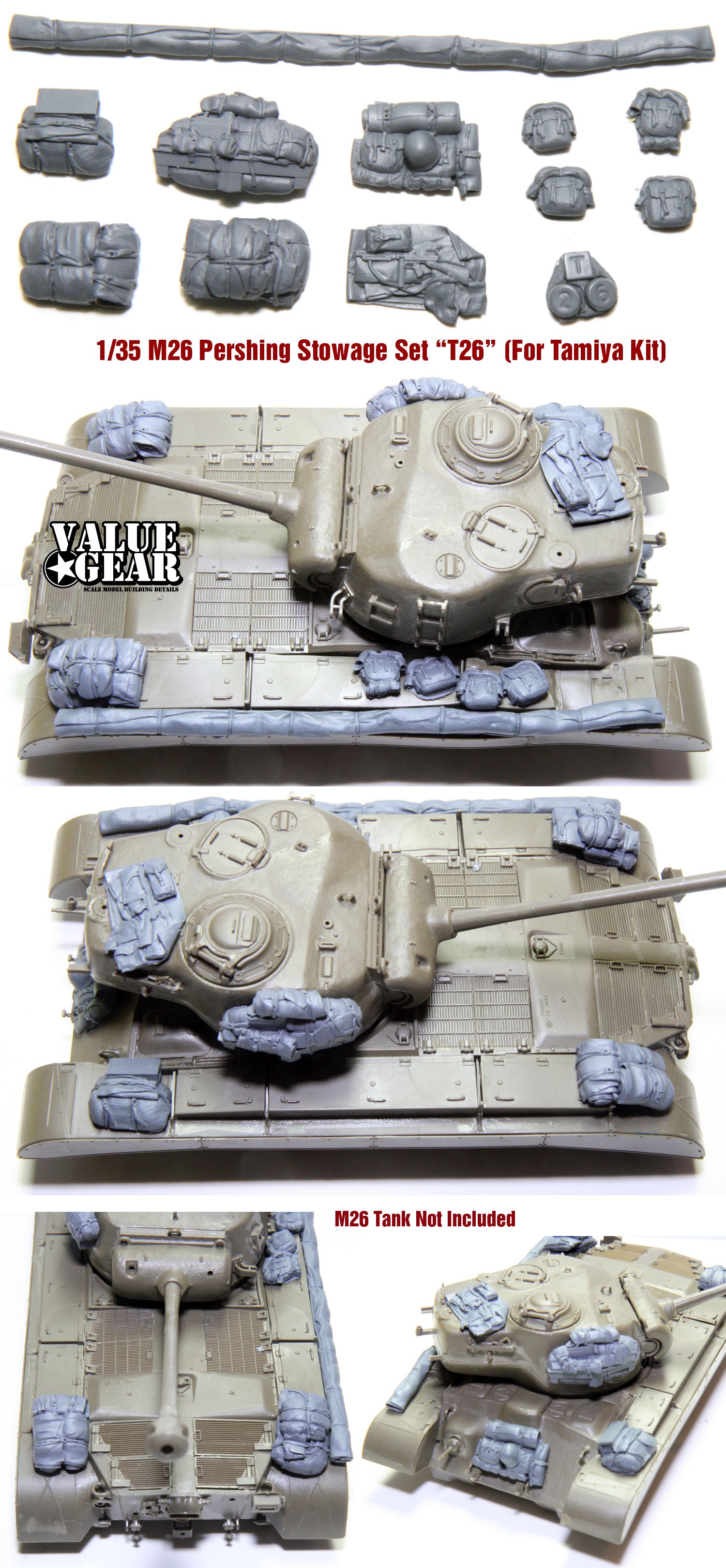 “Value Gear T26 M26 Pershing Stowage Set – resin accessories for 1/35 scale Tamiya M26 Pershing.”