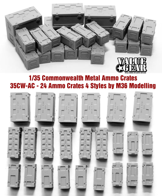 Value Gear 35CW-AC Commonwealth Ammo Cans resin accessory set – 24 pieces for 1/35 scale WWII vehicles and dioramas.