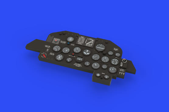 Eduard 1/48 P-47D Bubbletop Löök set with pre-painted resin instrument panel and 3D-printed seatbelts for Tamiya kit.