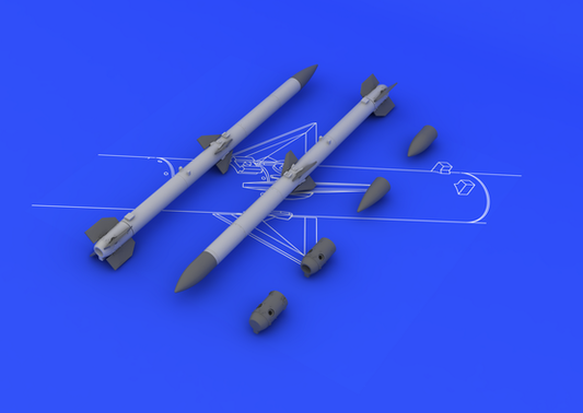 Eduard 1/48 Brassin AIM-120C AMRAAM missile set with four resin missiles, photo-etch fins, and full stencil decals.