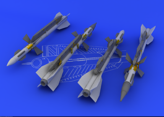Eduard 1/48 Brassin R-27ER / AA-10 Alamo-C missile set with two detailed resin missiles, photo-etch fins, and decal markings.