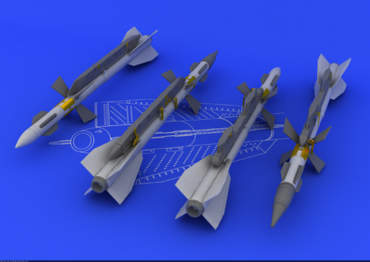 Eduard 1/48 Brassin R-27ER / AA-10 Alamo-C missile set with two detailed resin missiles, photo-etch fins, and decal markings.