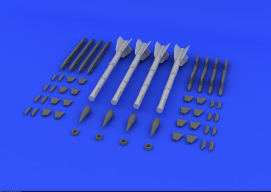 Eduard 1/48 Brassin R-27ER / AA-10 Alamo-C missile set with two detailed resin missiles, photo-etch fins, and decal markings.