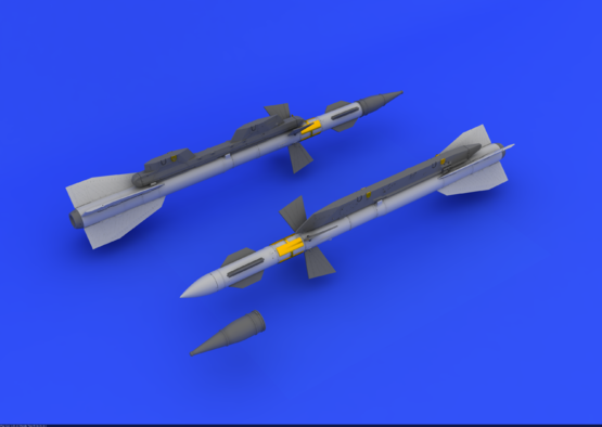 Eduard 1/48 Brassin R-27ER / AA-10 Alamo-C missile set with two detailed resin missiles, photo-etch fins, and decal markings.