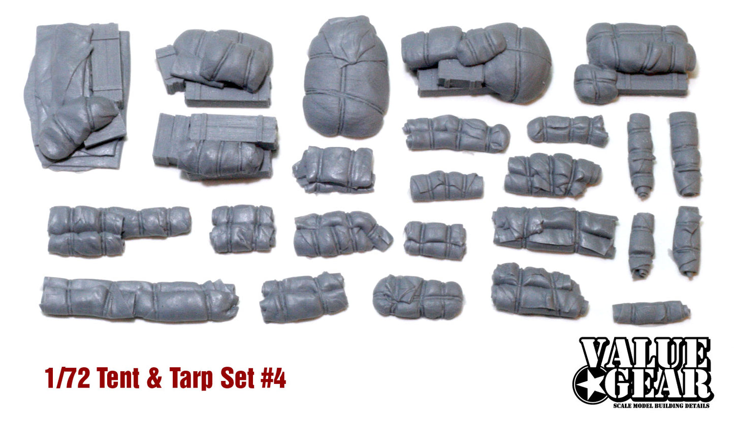 “Value Gear 72004 Tents, Tarps & Crates Set #4 – resin accessories for 1/72 scale vehicles and dioramas.”