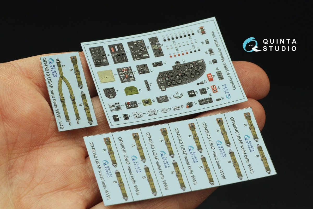 Quinta Studio QD48494 B-26B/C Marauder 1/48 scale interior 3D decal set for ICM model kits - detailed aircraft model enhancement. Full product set image