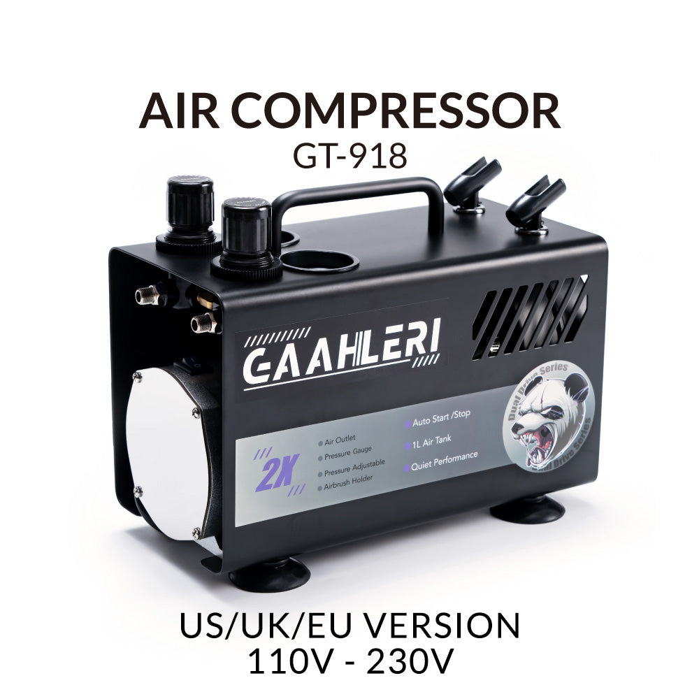 Gaahleri Dual Drive Series Airbrush Compressor GT-918 – Quiet, Dual-Outlet, 1 L Tank