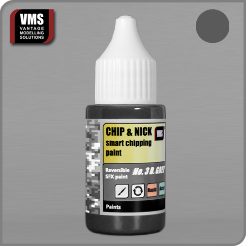 VMS Chip & Nick No.3 Dark Grey: "VMS Chip & Nick No.3 Dark Grey – Chipping paint ideal for primer layer simulation."