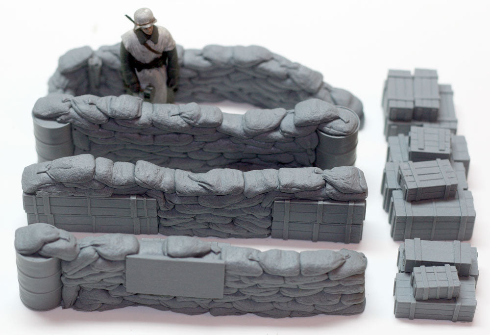 “Value Gear DP006 Sandbag Checkpoint + Crates – resin WWII defensive positions for 1/35 dioramas.”