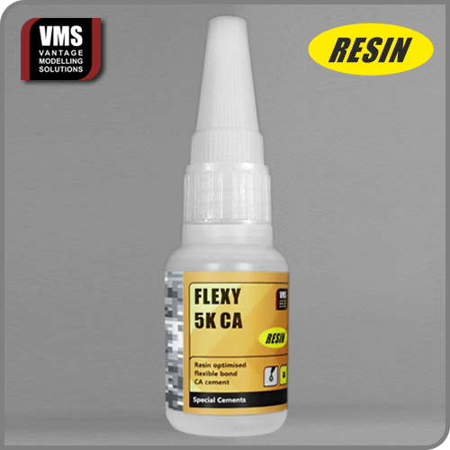 Flexy 5K CA for Resin: "VMS Flexy 5K CA for Resin – Specialized adhesive for resin-to-resin and resin-to-polystyrene bonding.