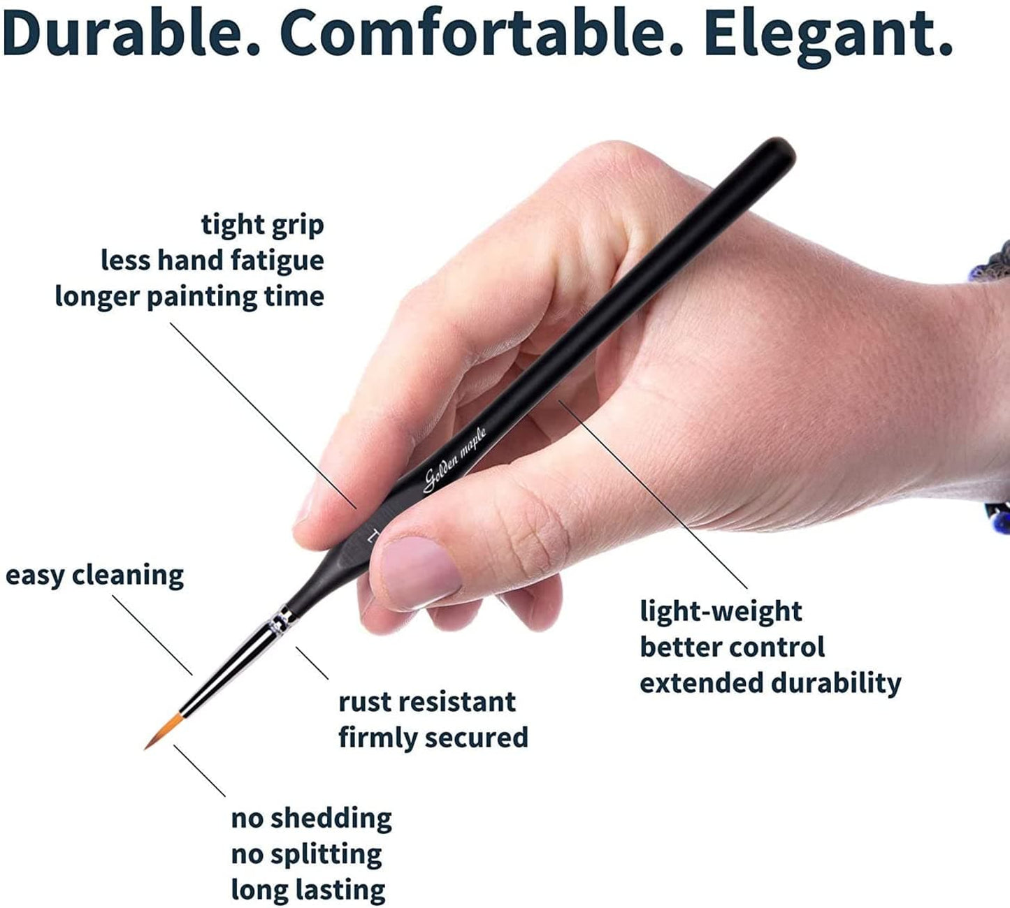 Golden Maple 15PCS Nylon Micro Detail Paint Brush Set Round/filberd/Flat Brush