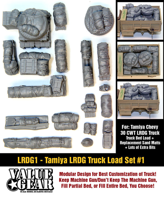 “Value Gear LRDG1 Truck Load resin accessory set – for 1/35 scale Tamiya LRDG Chevy Truck.”