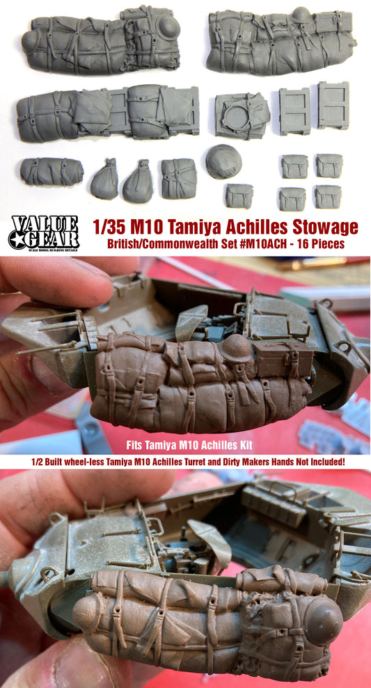 “Value Gear M10ACH Achilles Stowage Set – resin accessories for 1/35 scale Tamiya M10 Achilles.”