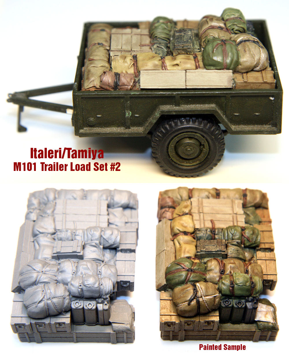 “Value Gear ITT03 M100 Trailer Load resin set – for 1/35 scale Tamiya and Italeri trailers.”