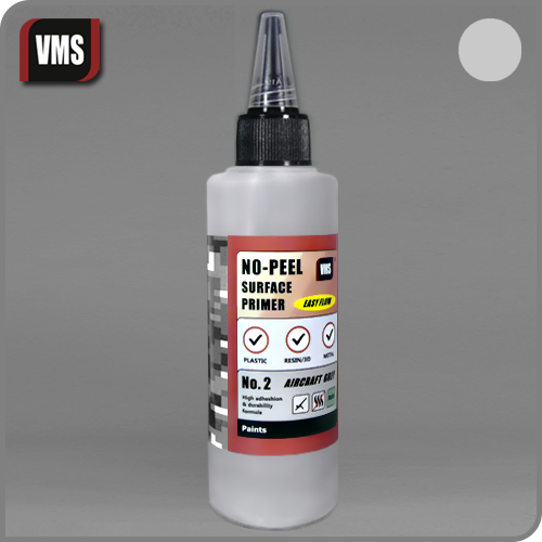 VMS No-Peel Primer 100ml bottle – water-based, high-adhesion primer for scale models VMS no 2 Light Aircraft Grey