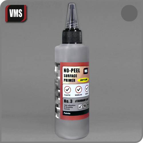 VMS No-Peel Primer No. 03 Standard Grey – 100ml bottle for versatile model priming