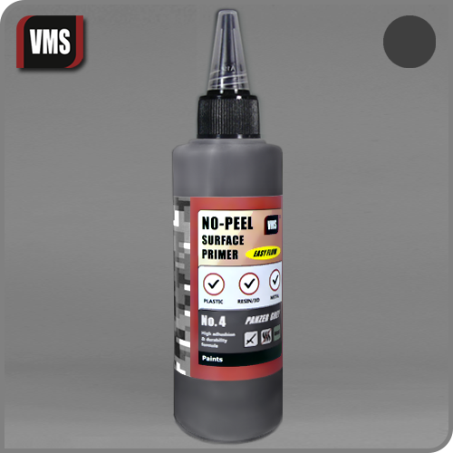 VMS No-Peel Primer 100ml bottle – water-based, high-adhesion primer for scale models No.4 Panzer Grey
