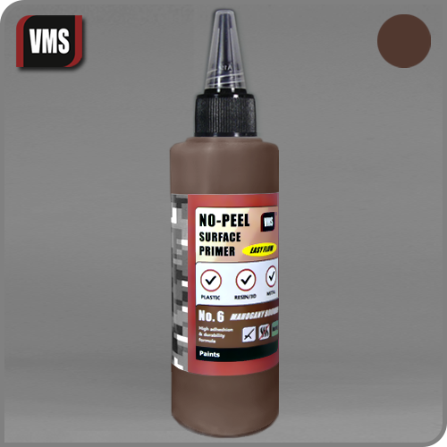 VMS No-Peel Primer 100ml bottle – water-based, high-adhesion primer for scale models No.6 Mahogany