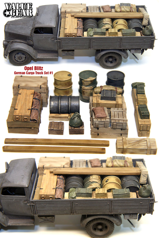 “Value Gear GOB01 Opel Blitz German Truck Load – resin cargo set for 1/35 scale vehicles.”