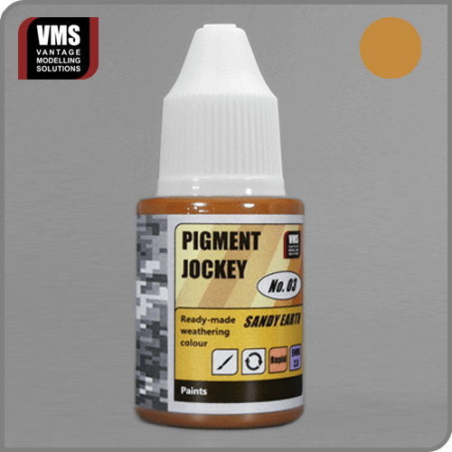 Pigment Jockey No. 03 Sandy Earth: "VMS Pigment Jockey No. 03 Sandy Earth – Reversible liquid for sandy, clay-rich earth weathering effects."