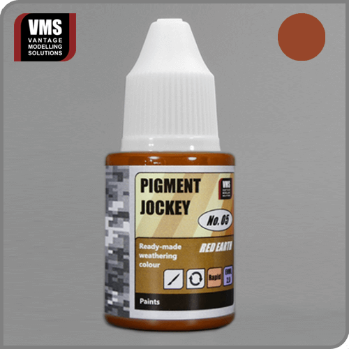 Pigment Jockey No. 05 Red Earth: "VMS Pigment Jockey No. 05 Red Earth – Reversible liquid for red earth weathering, suitable for Vietnam and Korea scenarios."