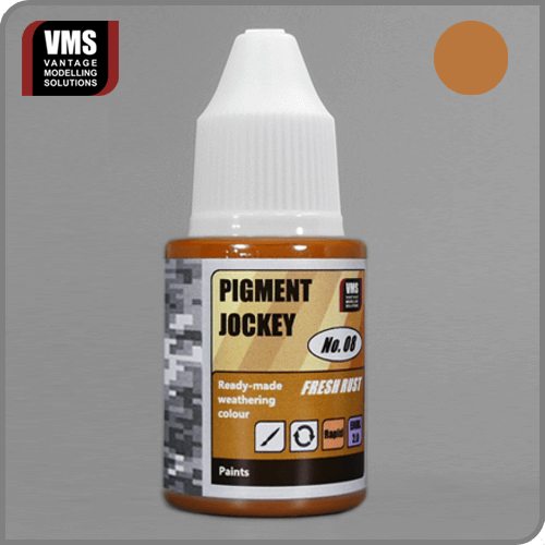 Pigment Jockey No. 08 Fresh Rust: "VMS Pigment Jockey No. 08 Fresh Rust – High-efficiency liquid for simulating fresh rust on models."