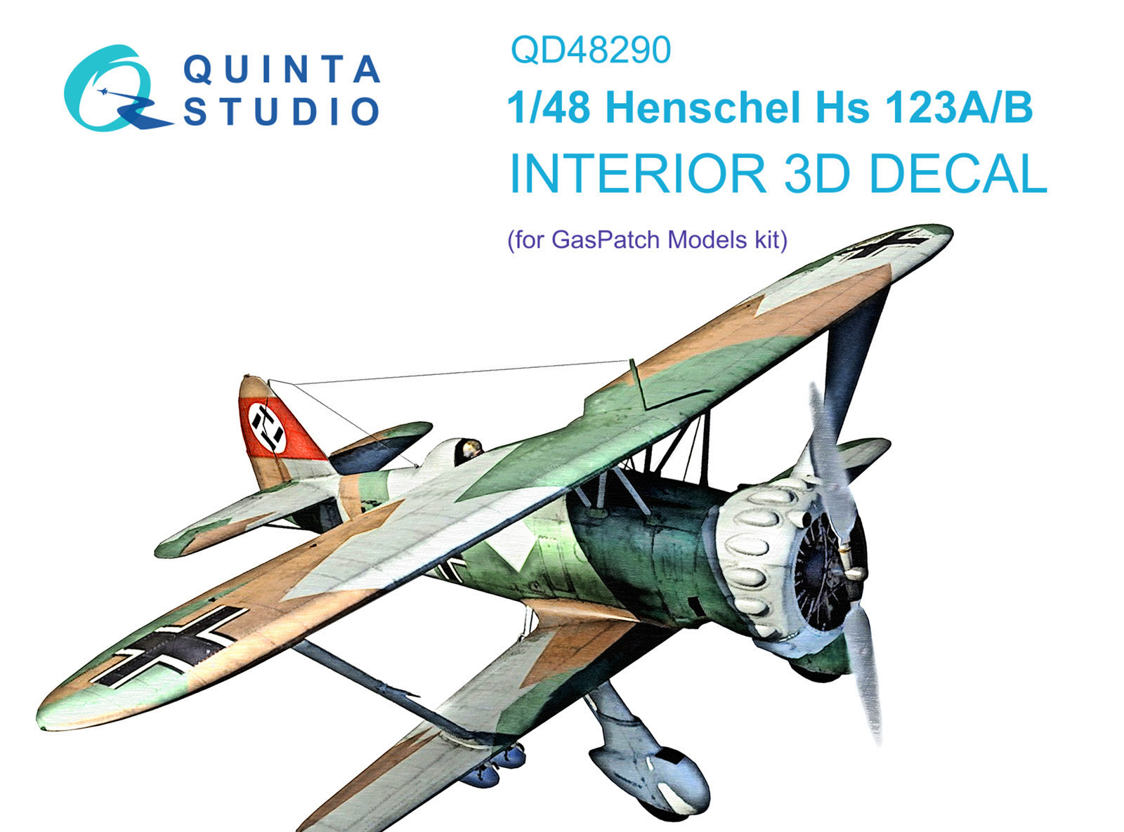 Quinta Studio 1/48 Henschel HS 123 A/B Interior Decal Set. Showing HS 123 On Cover.