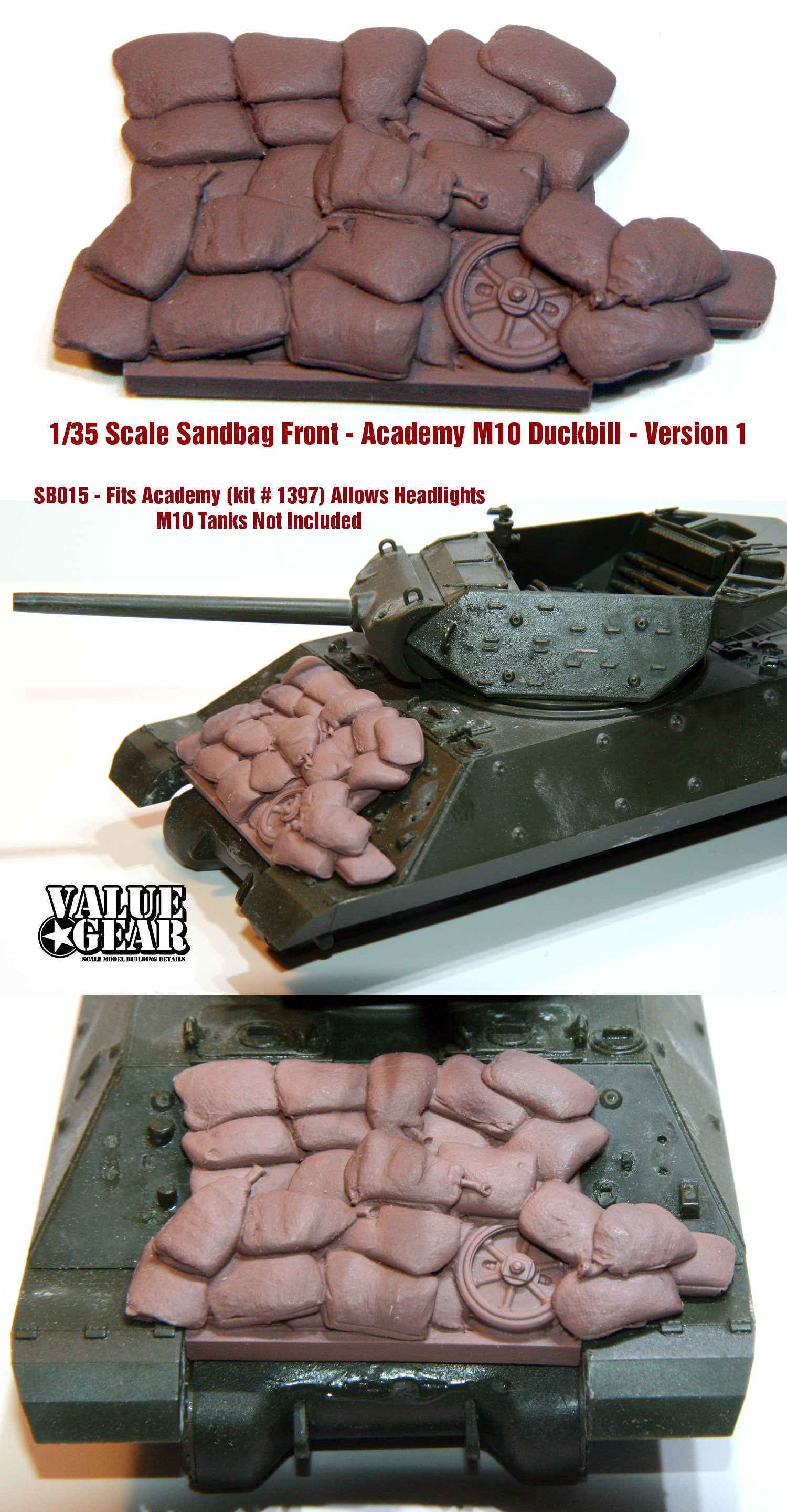 Value Gear SB015 M10 Sandbag Fronts V1 – resin accessory for 1/35 scale Academy M10.”