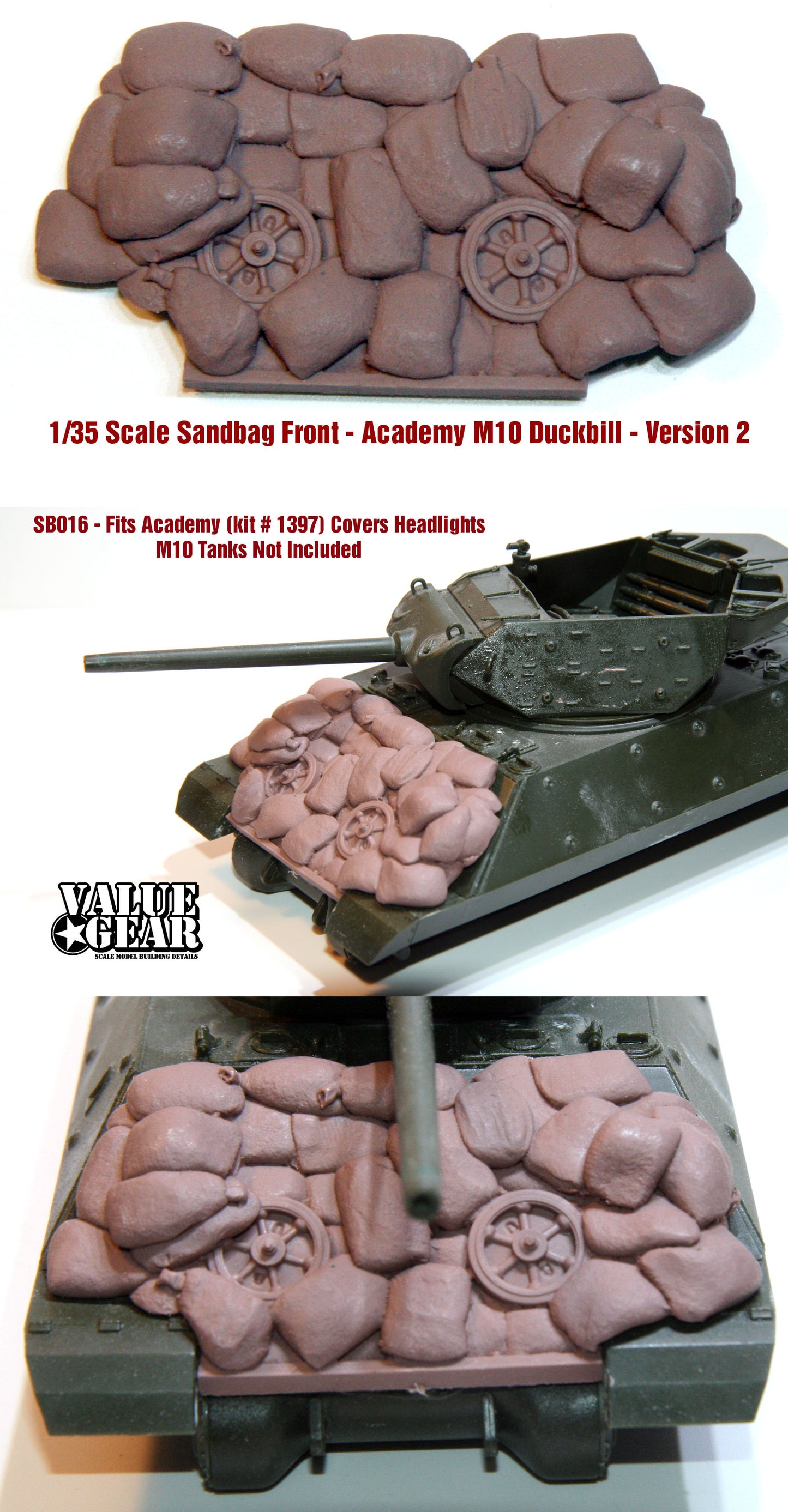 Value Gear SB016 M10 Sandbag Fronts V2 – resin accessory for 1/35 Academy M10.”