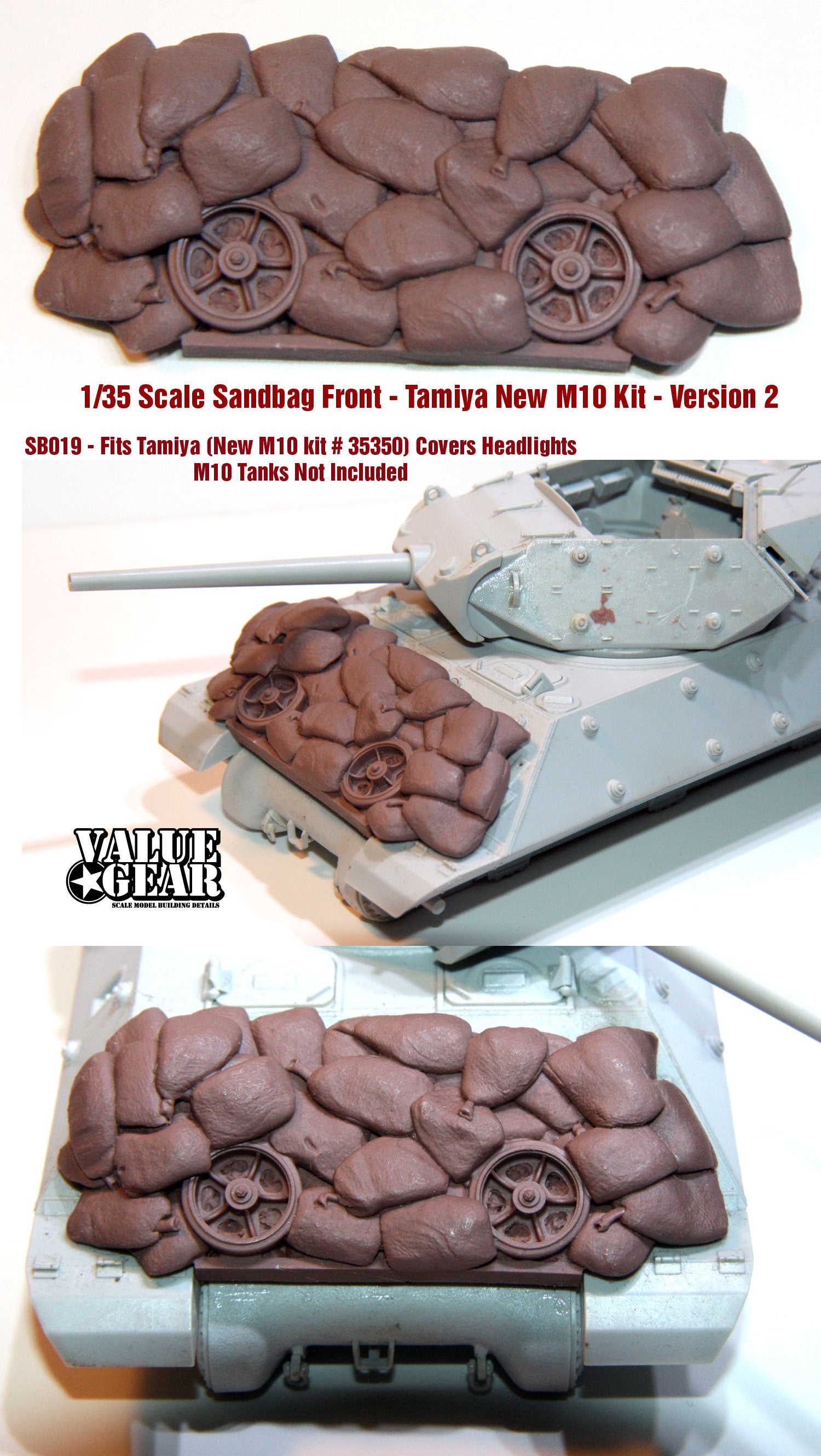 Value Gear SB019 M10 Sandbag Fronts V2 – resin accessory for 1/35 Tamiya new M10 kit.”