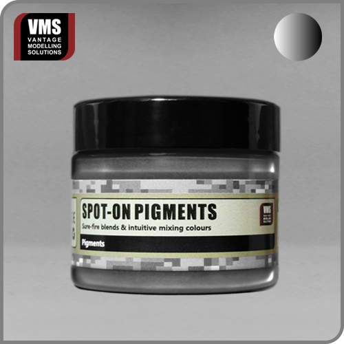No. 25 Black Steel Metallic: "VMS Spot-On Pigment 
No. 25 Black Steel Metallic – Base pigment for simulating burnt armor effects