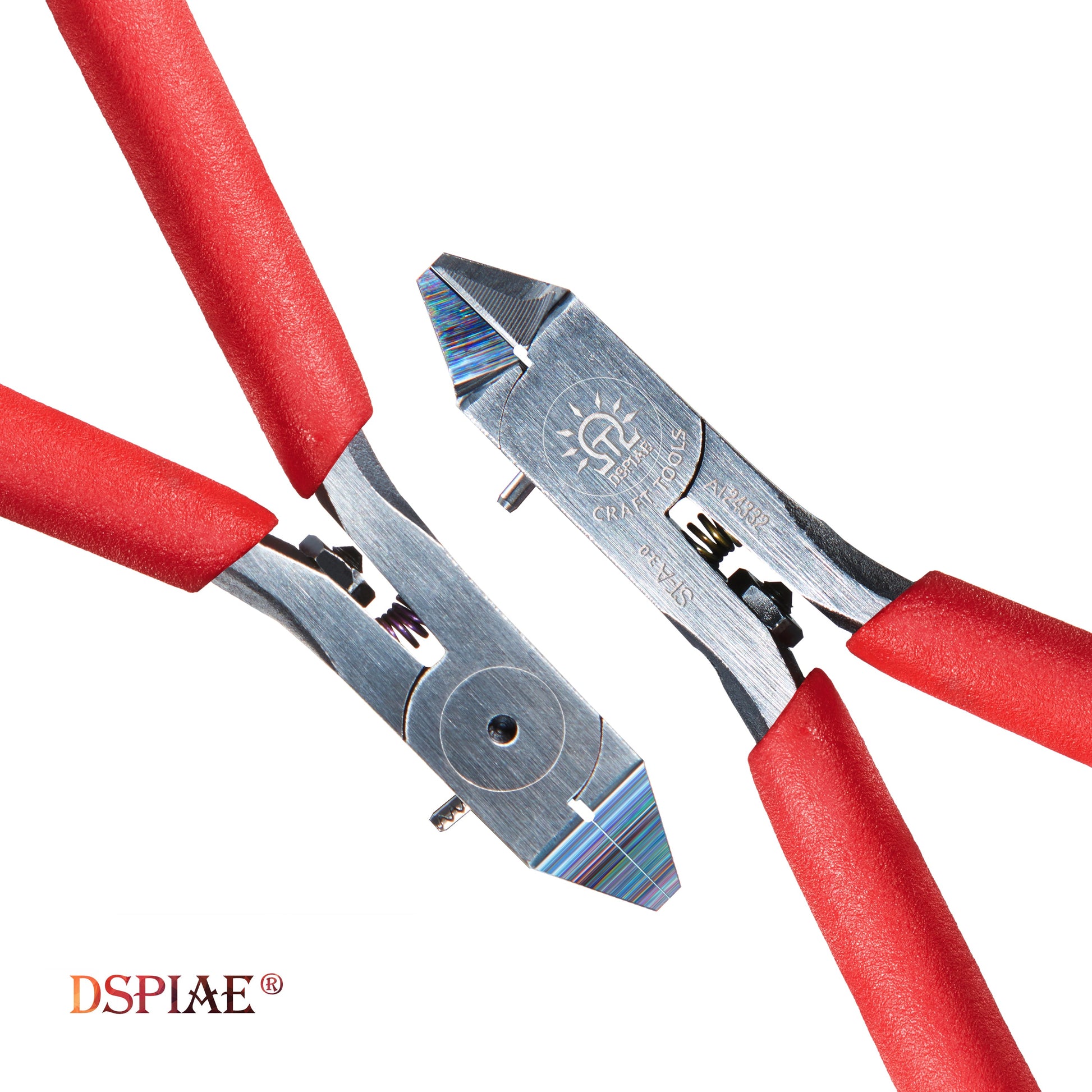 Close-up blade detail: "Close-up of DSPIAE ST-A3.0’s fine cutting edge slicing through plastic sprue cleanly, no stress mark