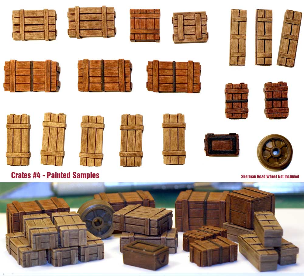 Value Gear C4 Wooden Crates #4 resin accessory set – 18 pieces for 1/35 scale military dioramas and vehicles.