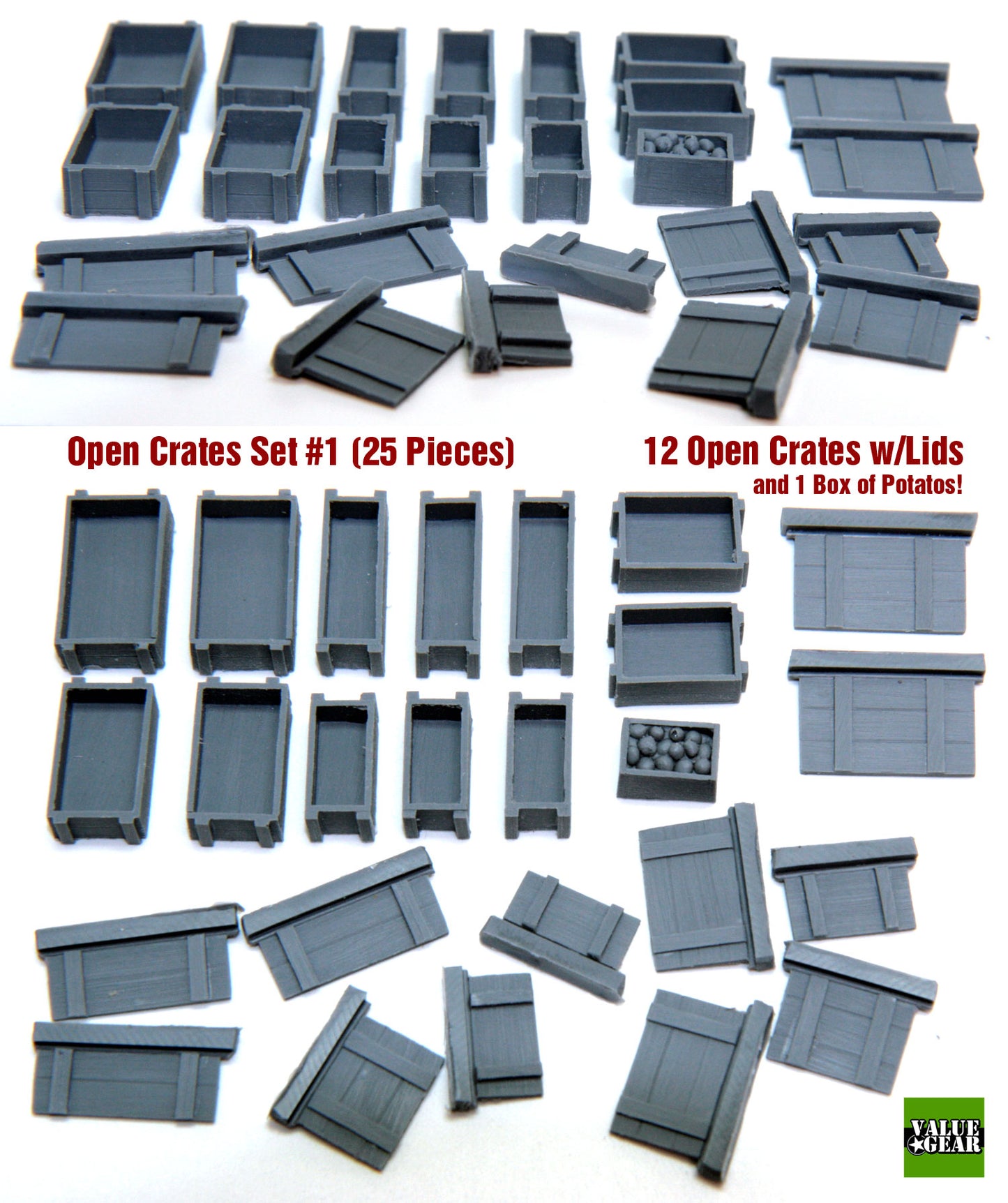 Value Gear OC1 Open Wooden Crates with Lids resin set – 25 pieces for 1/35 scale military dioramas and vehicles