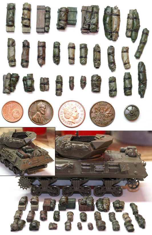 “Value Gear 48003 Tents, Tarps & Crates Set #3 – 27 resin accessories for 1/48 scale WWII vehicles and dioramas.”