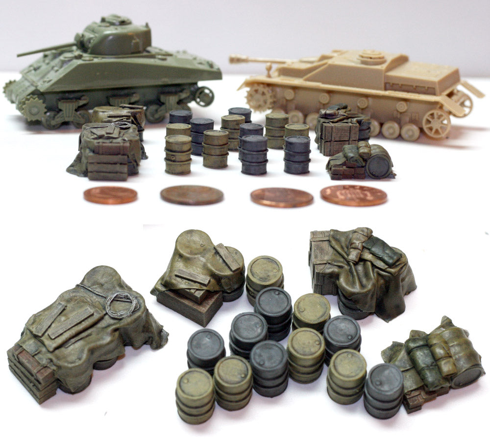 “Value Gear 720DG German Fuel Drums – 18 resin barrels for 1/72 scale WWII German vehicles and dioramas.”