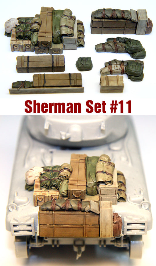 “Value Gear SH011 Sherman Engine Deck resin set – 8 stowage pieces for 1/35 scale Sherman tanks.