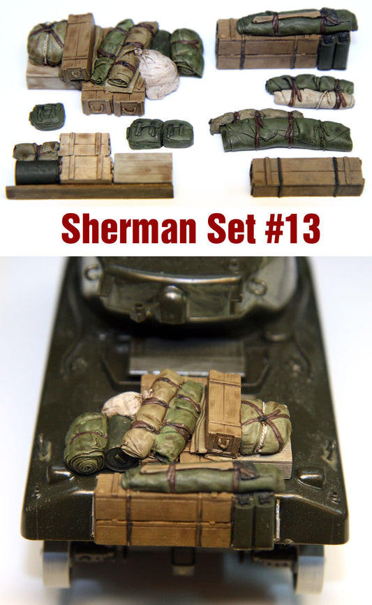 “Value Gear SH013 Sherman Engine Deck resin set – 8 stowage pieces for 1/35 scale Sherman tanks.”