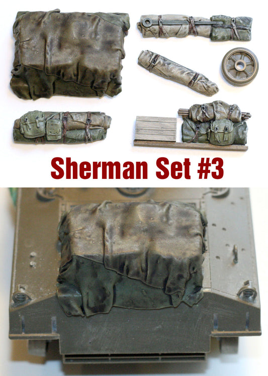 “Value Gear SH003 Sherman Engine Deck resin set – 7 stowage pieces for 1/35 scale Sherman tanks.”
