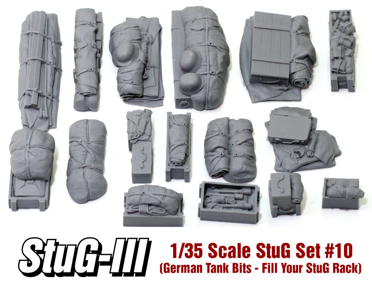 “Value Gear STG10 German Tank Bits – 16 resin accessory pieces for 1/35 scale models.”