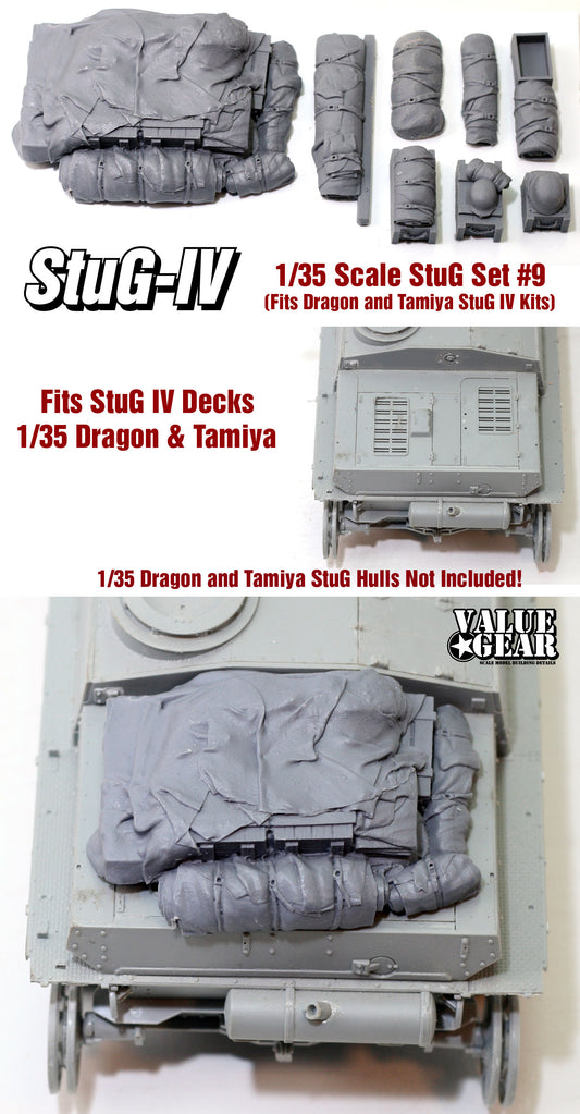 “Value Gear STG09 StuG IV resin stowage – accessories for 1/35 Dragon & Tamiya StuG IV kits.”