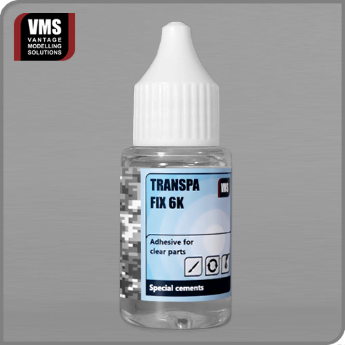 VMS Transpa Fix 6K bottle – clear-safe adhesive for model clear parts such as canopies, windshields and lenses”