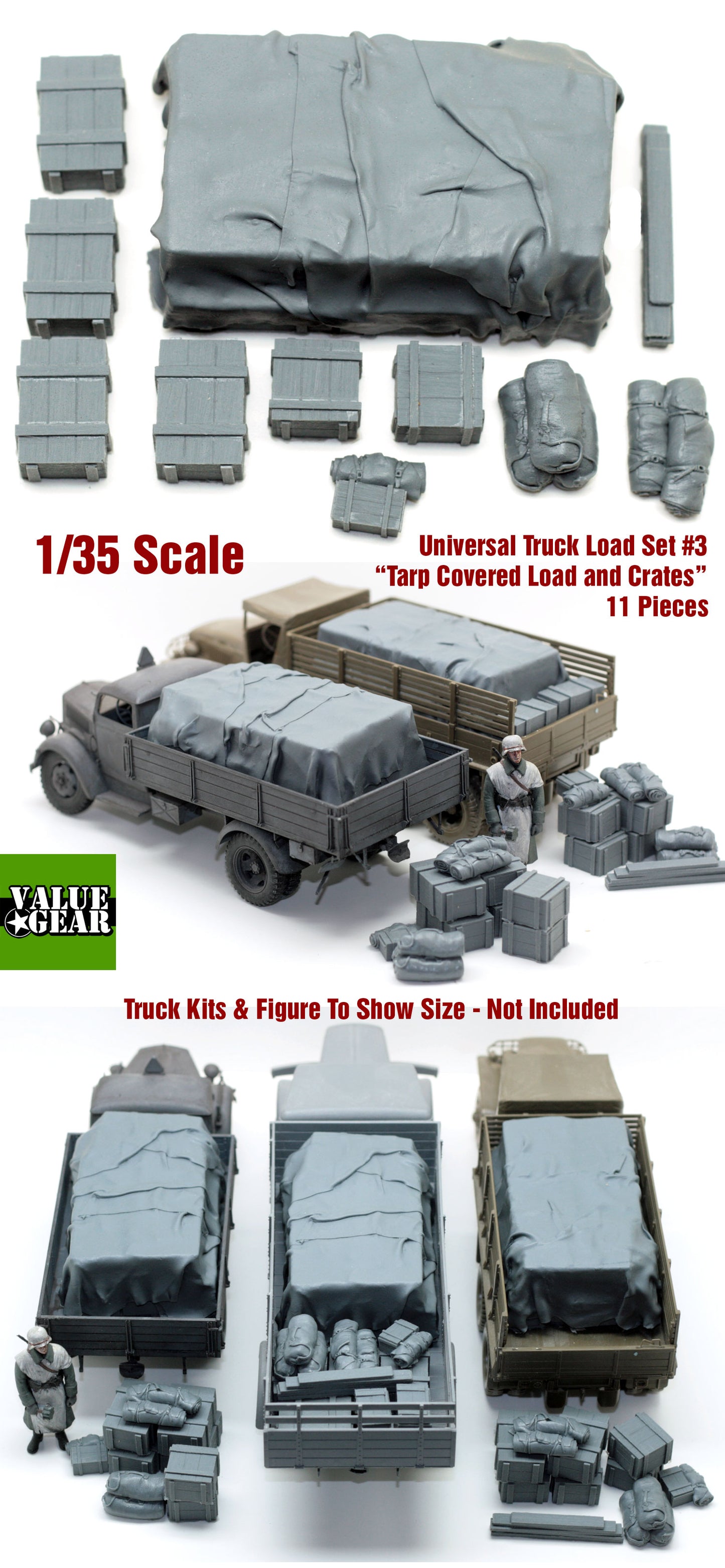 “Value Gear GUT03 Universal/Generic Truckload resin stowage set – mixed gear and crates for 1/35 scale trucks