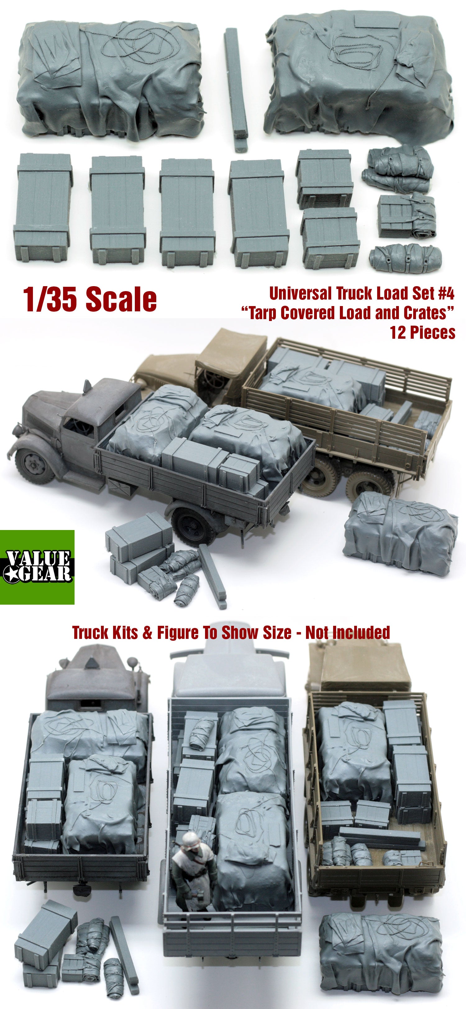 Value Gear GUT04 Universal/Generic Truckload resin stowage set – assorted cargo for 1/35 scale trucks and dioramas.