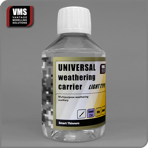 VMS Universal Weathering Carrier Light 200 ml – Slow-Drying Solvent for Pigment Blending and Wash Effects – Vantage Modelling Solutions